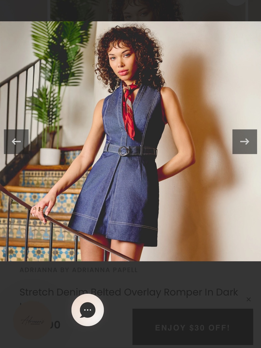 Adrianna Papell Dark Blue Denim Belted Mini Romper